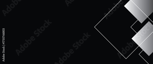 Modern black background with overlapping gradient boxes and grid lines creates a professional geometric design for presentations, technology.