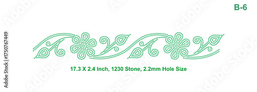 Rhinestone hotfix transfer seamless border design, Floral lace design, perfect for ladies' suits, sarees, and other clothing materials, 2.2 mm or 6 ss stone hole size.
