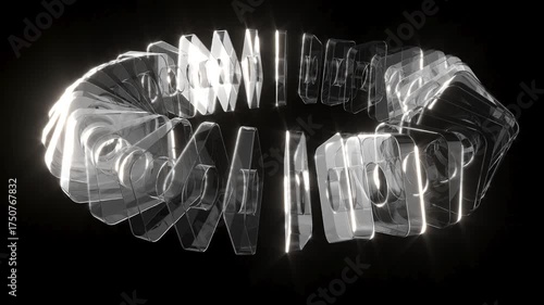 Shine transparent rectangle boxes on black bg rotate endless 4k