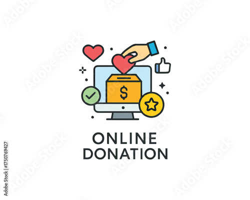 Online donation and charity icon vector design illustration.