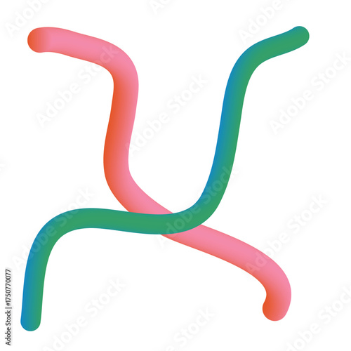 Two colorful stretchy sensory noodles intertwined in a playful abstract shape against a white background