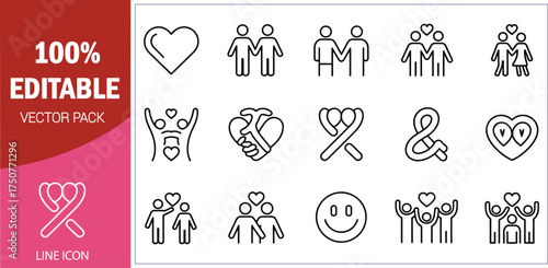 Love and Relationship Line Icons Set heart couple