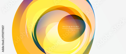 Abstract design features vibrant yellow, orange layers. Circular shapes create dynamic visual effect. Text reads background design.