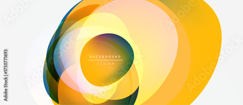 Abstract layers create dynamic circular design. Warm colors dominate, blending into cooler tones. Minimalist aesthetic, modern feel.