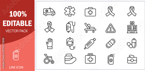 Medical and Healthcare Line Icons Set ambulance star of life