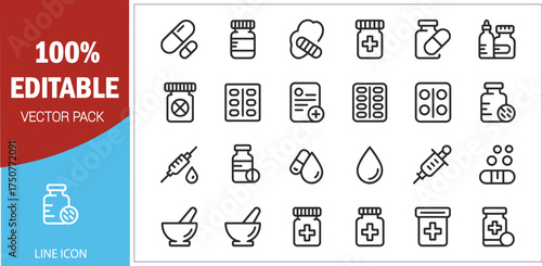 Medical and Pharmaceutical Line Icons pill capsule