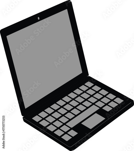 Black Laptop Computer Graphic. Perspective Vector Drawing for Remote Work, Digital Technology, Online Education, or Web Development Device.