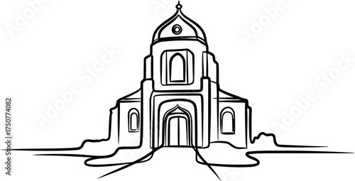 Orthodox church facade in continuous one line art drawing style. Christian religion architecture structure concept. Vector illustration for icon and logo