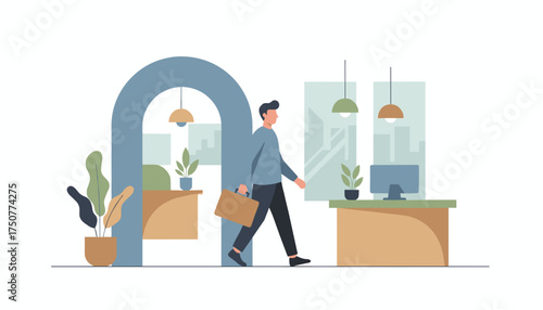 Businessman with briefcase walks in a modern office Professional career corporate work daily routine