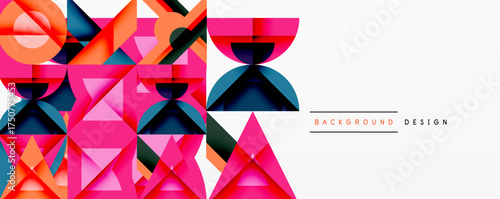 Abstract geometric pattern. Vivid colors, triangles, shapes create modern design. Minimalist style, clean lines, bright aesthetic.