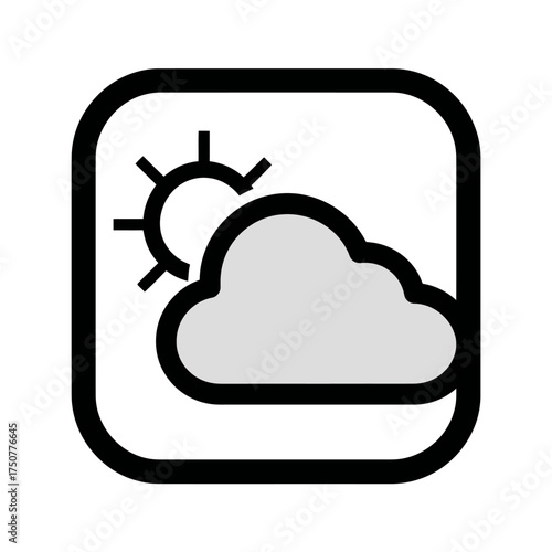 Rounded square with a sun partially hidden by a cloud logo design suitable for weather forecasting apps, naturethemed brands, and environmental organizations.