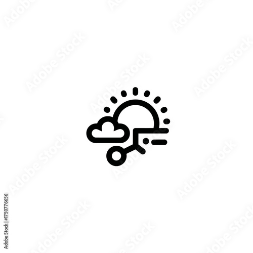 Partially cloudy sun outline illustrating weather. Suitable for meteorology, climate change, weather forecasting, environmental presentations, and educational materials.