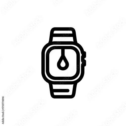 Black and white smartwatch icon drawing, suitable for technology websites, apps, infographics, and digital media projects. Perfect for modern designs.