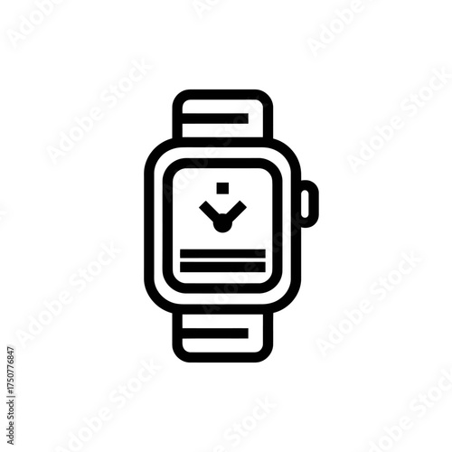 Simple black line drawing of a modern wristwatch design, suitable for product labels, fashion websites, and graphic design projects.