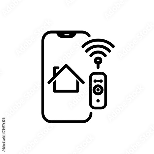 Smart home automation system controlled via smartphone. Suitable for technology, smart homes, iot, control, convenience, innovation, modern living concepts.
