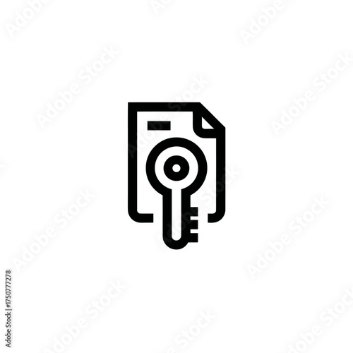 Black and white key on a document, suitable for cybersecurity concepts, locksmith services, and intellectual property themes. Security and digital protection.