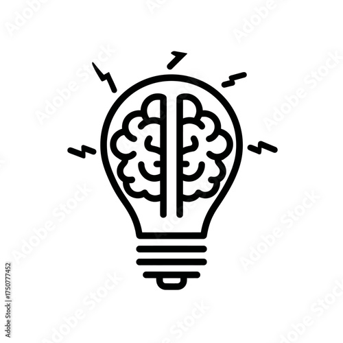 Lightbulb with a brain inside for conceptual creativity. Suitable for brainstorming, innovation, problemsolving, and creative thinking concepts in design.