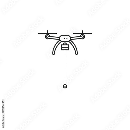 Simple line drawing of a drone with a package. Suitable for tech or delivery concepts in design projects.