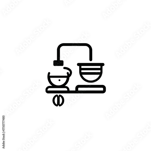 Black and white pour over coffee maker icon suitable for cafe logos, coffee shop signs, and beveragerelated designs.