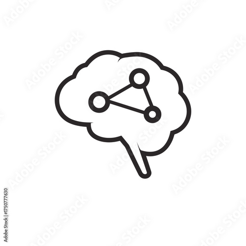A simple black and white illustration of a brain with interconnected nodes.