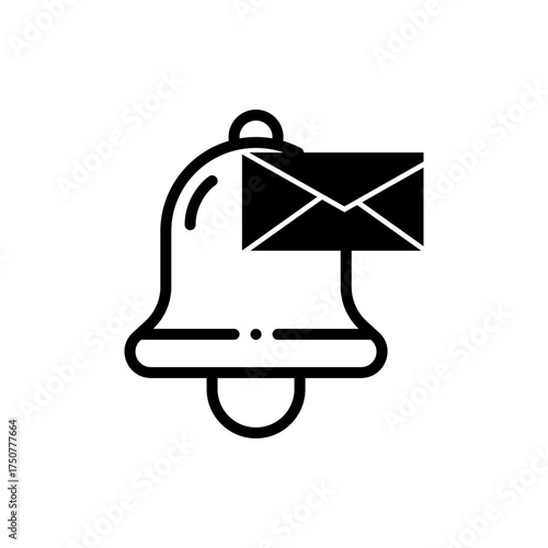 Minimalist black and white line icon of a notification bell with an envelope, representing email alerts, message notifications, or communication reminders on a white background.
