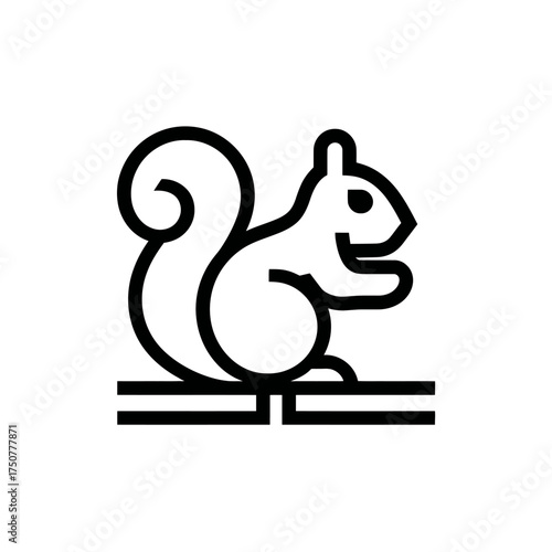 A minimalist black line art icon of a squirrel sitting on a platform.