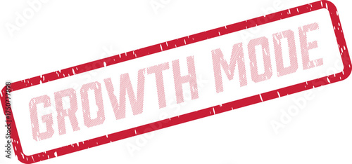 This red grunge rubber stamp with text GROWTH MODE is visible against a pure white surface