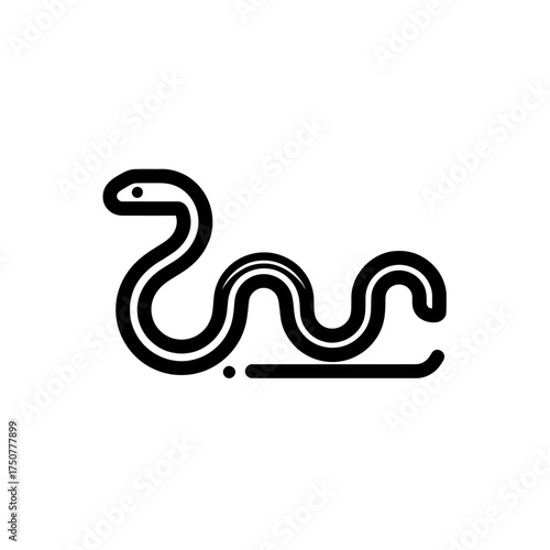 A simple black line art icon of a slithering snake on a white background.