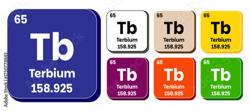 Tb, Terbium element vector icon set, periodic table element. Vector illustration EPS 10 File. Isolated on white background.