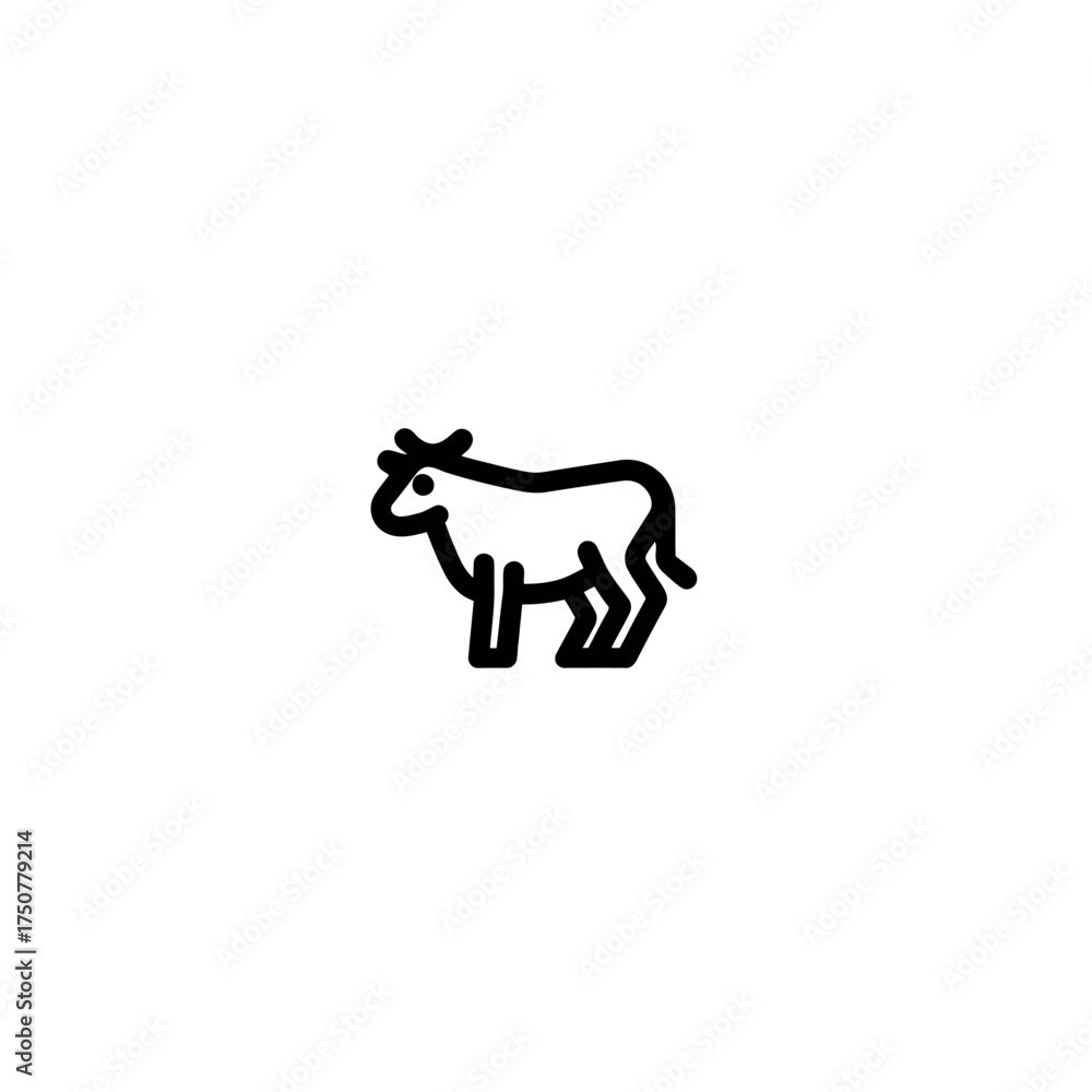 Obraz premium A simple black line drawing of a cow standing on a white background.