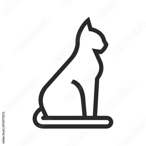 A minimalist black line art icon of a cat sitting upright in profile on a white background.