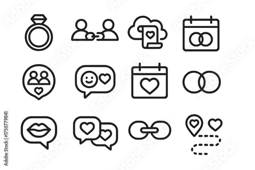 Bubble icons contract love commitment cloud digital wedding vector message scroll vow