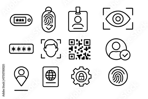 Icons symbol biometric lens vector gear scan digital recognition passport lock security