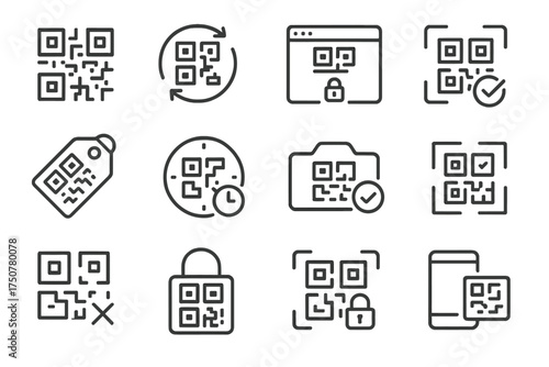 Scanned checkmark device icon dial code lock icons qr vector frame tag