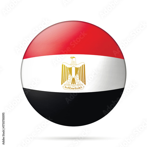 Glass light ball with flag of Egypt. Round sphere, template icon. National symbol. Glossy realistic ball, 3D abstract vector illustration highlighted on a white background. Big bubble.