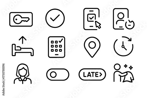 Minibar dial ui icon button notification housekeeping room keycard icons hotel vector