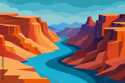 Majestic canyon river landscape vector illustration