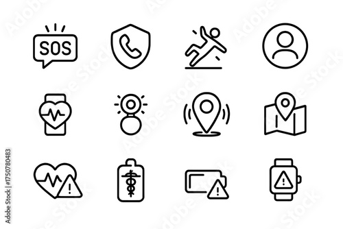 Emergency icons alarm safety sensor button beacon ring info icon badge vector