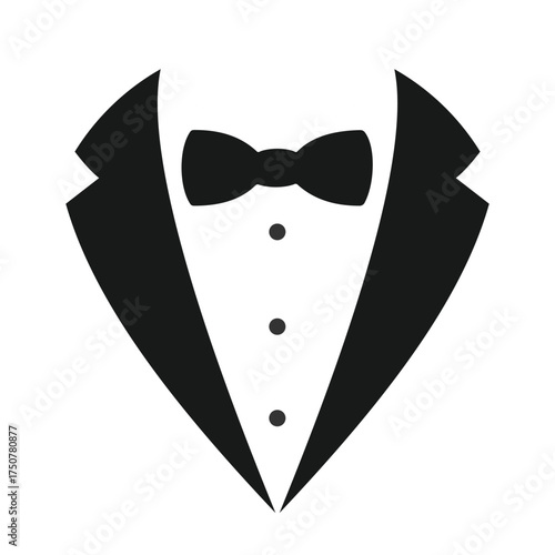 Tuxedo icon flat vector logo design. Wedding suits with bow tie and with necktie. Cool and masculine tuxedo logo design for men. Tuxedo vector illustration.