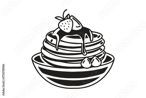 Pancakes Vector Illustration – Sweet Breakfast Stack with Syrup and Strawberries