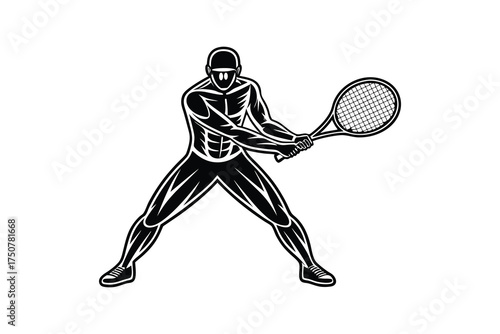 Tennis Player Silhouette Holding Racket Vector Illustration