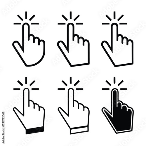 Click Hand Cursor Icon Set – Touch Pointer Symbol Vector Collection