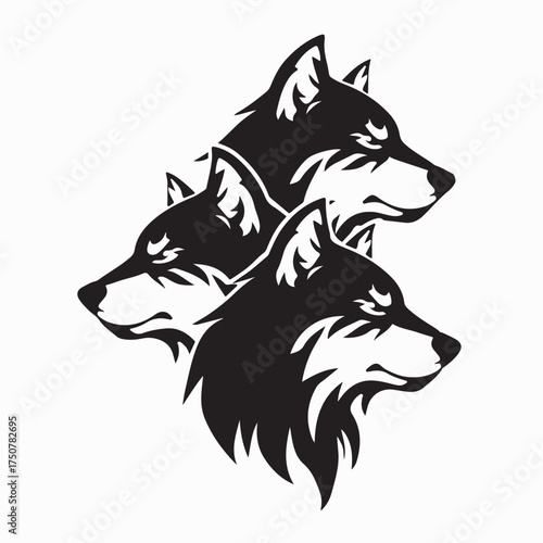 Wolf Pack Head Vector Illustration Isolated on white background