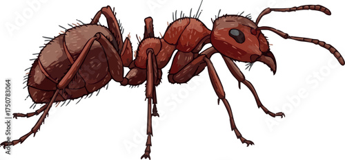 Detailed Red Ant Insect Macro View Isolated Vector Illustration