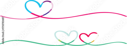 Two heart line art illustrations colorful vector design isolated on white background