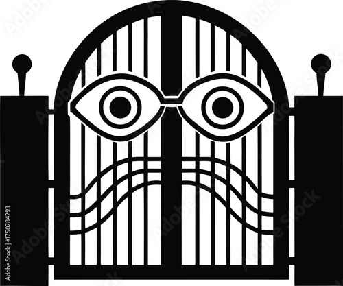 Modern Abstract Gate Silhouette Design With Stylized Eye Shapes Contemporary Metal Entryway Security Barrier Graphic