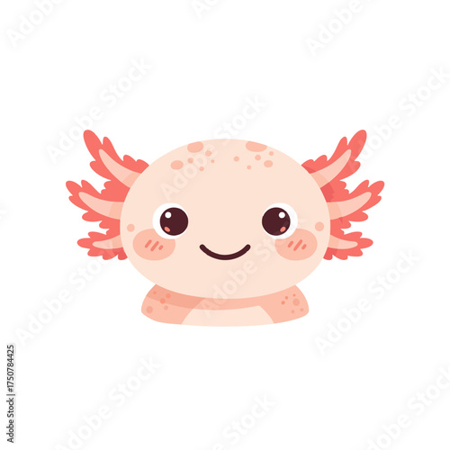Cute axolotl face vector illustration. Kawaii cartoon amphibian character head icon