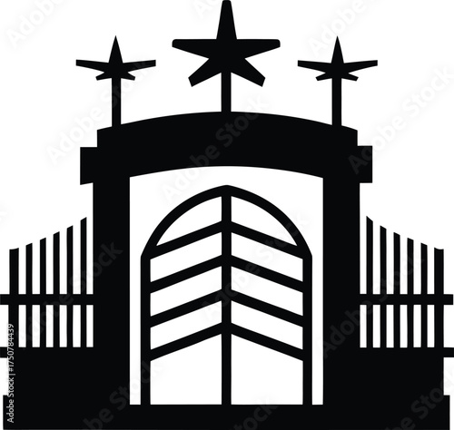 Cemetery Gate Silhouette with Stars Entrance Archway Iron Fence Design Memorial Park Gates Vector Illustration Funerary Architecture