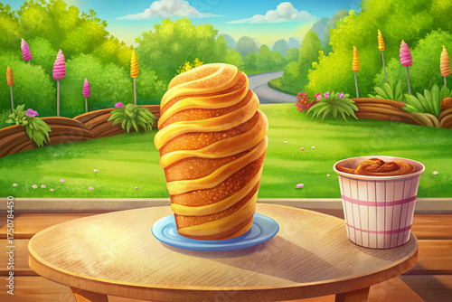 Czech trdelnik chimney cake with sugar and cinnamon sweet street dessert from Prague