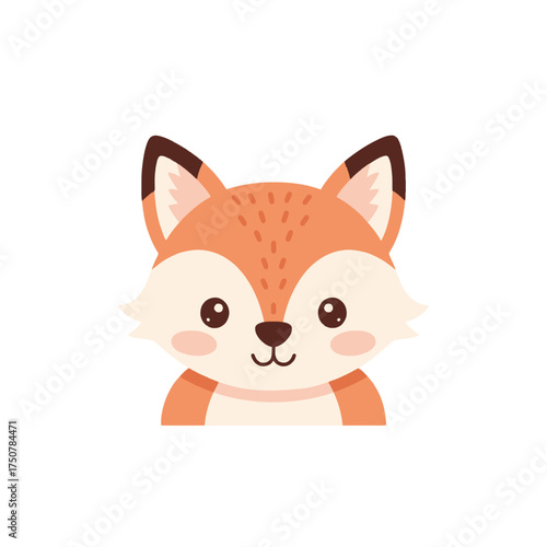 Cute fox face vector icon. Adorable cartoon forest animal head isolated.